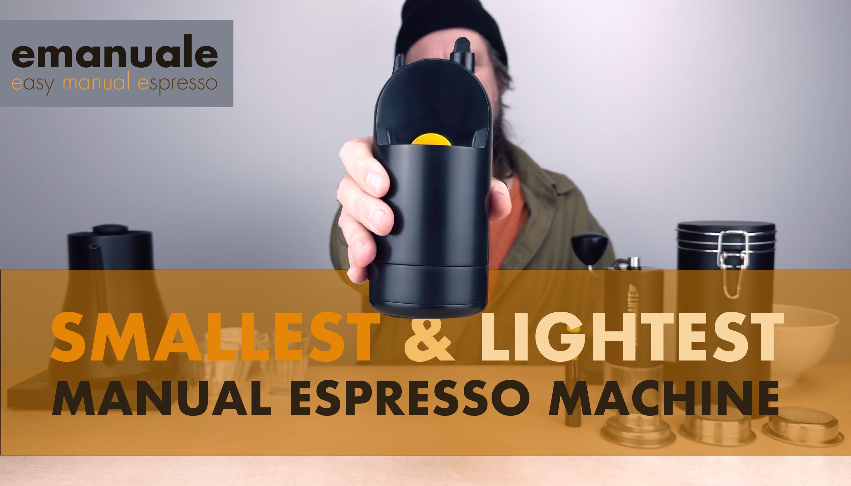 Video laden: video about emanuale, the smallest &amp; lightest manual espresso machine